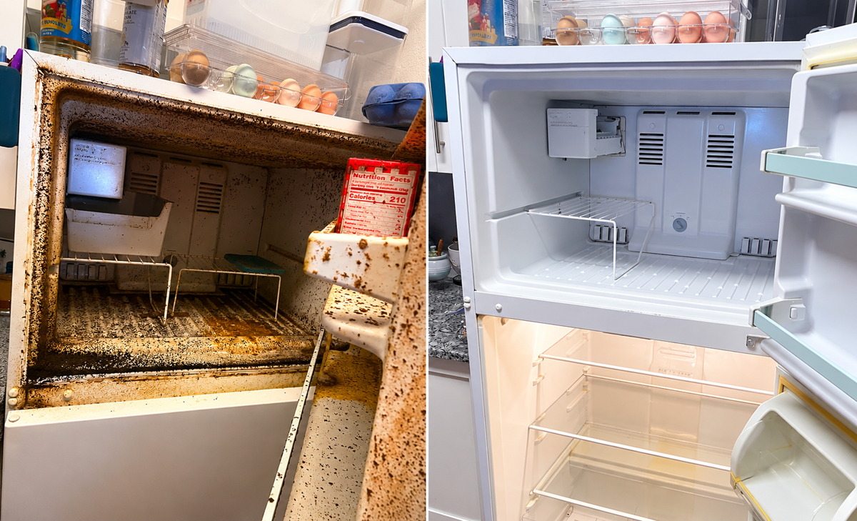 Refrigerator before and after a Majestique Maids deep clean