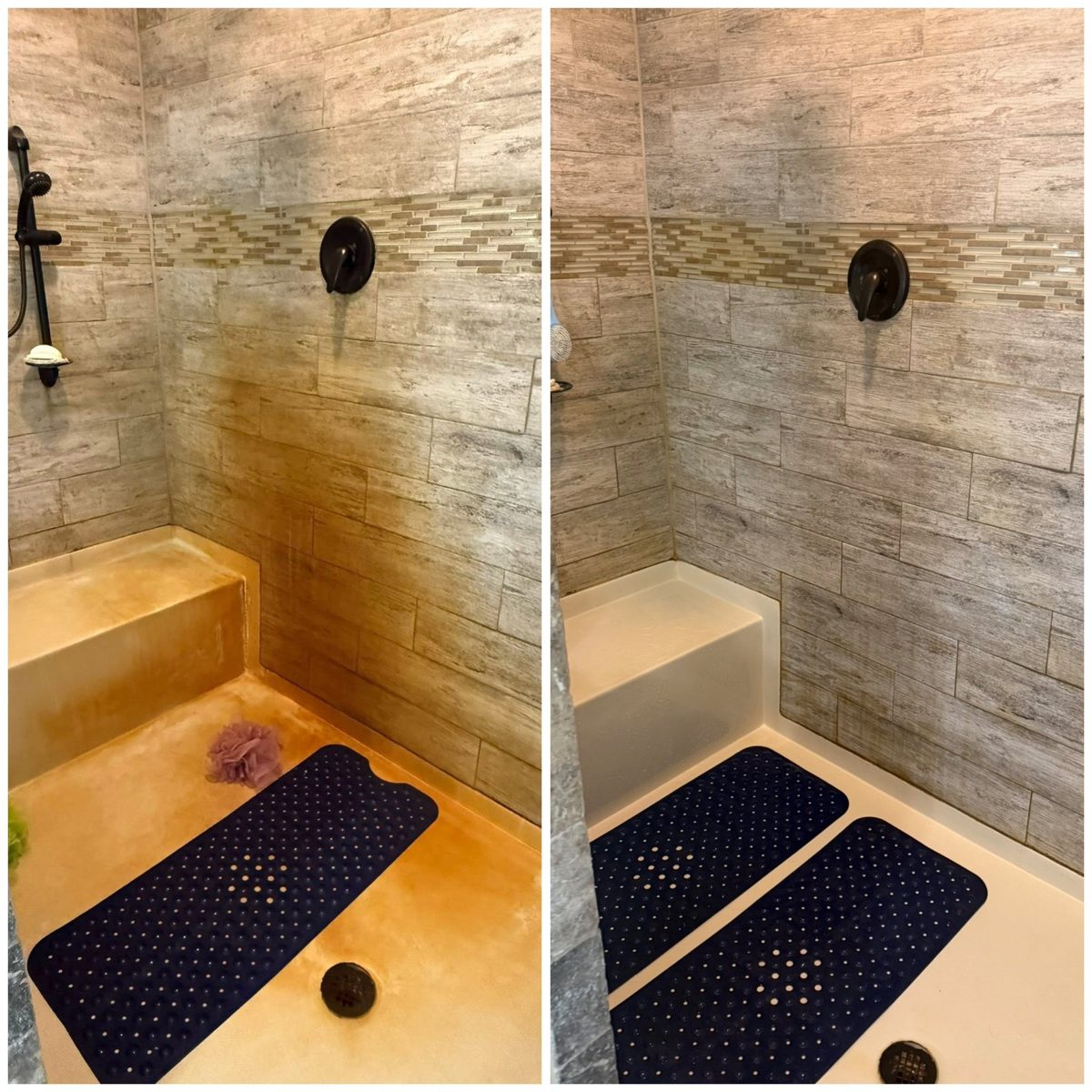 Shower before and after cleaning